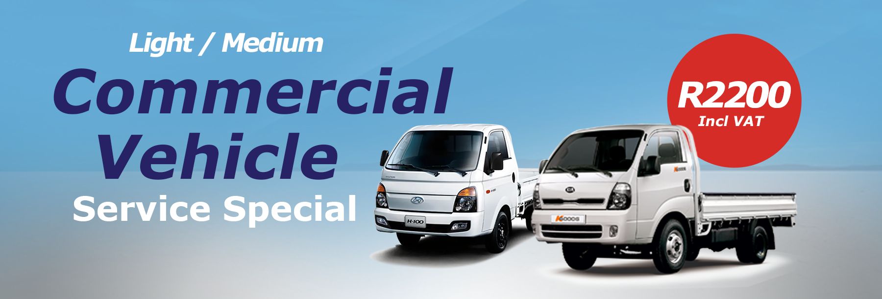 1 Tonner Commercial Special (KIA, Hyundai,Nissan, Hilux) R2200 Including VAT