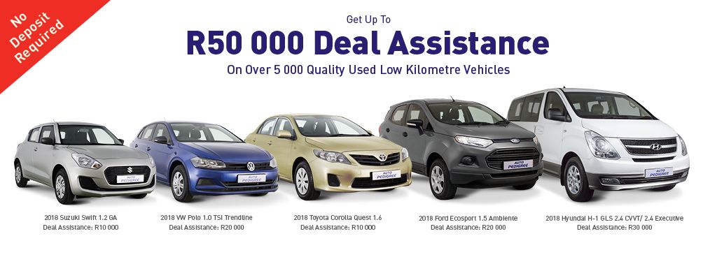 Over 5,000 quality used cars. Get up to R50,000 deal assistance and no deposit required. Contact Auto Pedigree. 